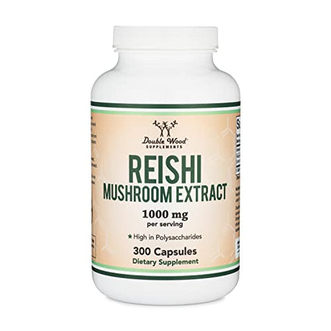 Double Wood Supplements - Cápsulas de Cogumelo Reishi (Extrato de Ganoderma 4:1, 1.000mg de Pó de Reishi Vermelho) 300 Unidades, Suprimento de 5 Meses, Suplemento Potente de Cogumelo para Suporte e Defesa do Sistema Imunológico