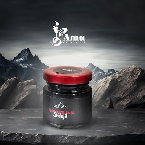 AMU NUTRITION - Shilajit Puro do Himalaia Orgânico – Colhido na Mongólia – Fonte Natural de Ácido Fúlvico e Minerais Traços – 80g