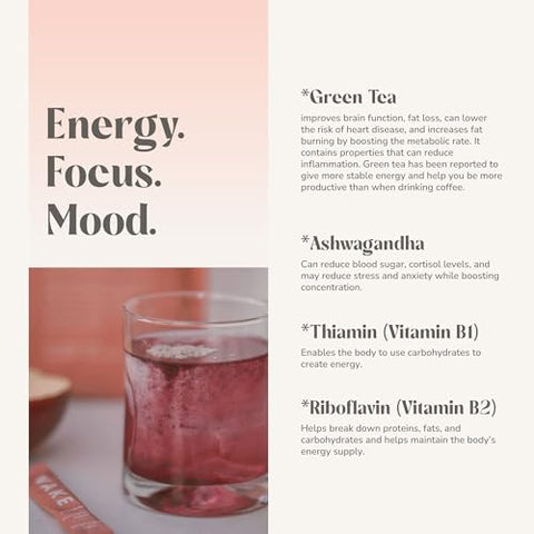 Rookie Wellness LLC - Rookie Wellness Wake – Pó de Bebida Energética Natural com 125 mg de Cafeína do Extrato de Chá Verde, Vitaminas do Complexo B, Extrato de Ashwagandha | Marca Rookie Wellness