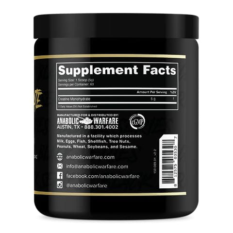 Creatine Monohydrate – Recuperação Pós-Treino, Aumento de Desempenho, Sustentação de Carga, Creatina Premium* (60 porções) - Anabolic Warfare
