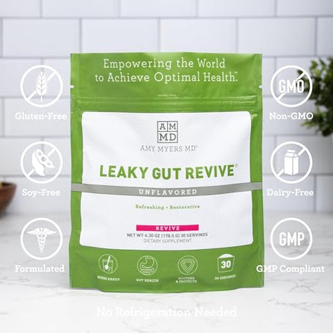 Leaky Gut Revive em Pó para Reparo do Intestino Permeável – L Glutamina, Ulmus Rubra – Auxilia a Constipação, Diarreia, Inchaço, Azia, SIBO – Alcaçuz - Amy Myers MD