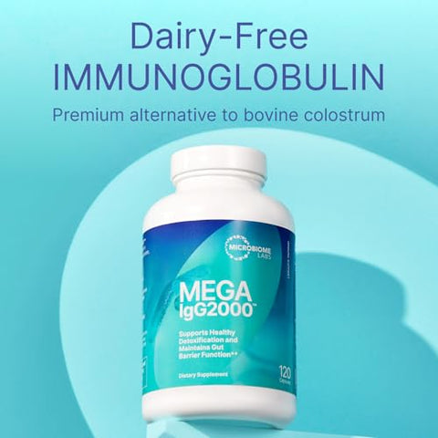 Mega IgG2000 – Cápsulas Alternativas Livres de Laticínios ao Suplemento de Colostro Bovino – Suplemento de Imunoglobulina do Soro Bovino para Apoiar a Saúde Digestiva (120 cápsulas) - Microbiome Labs