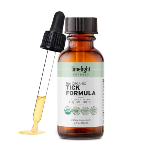 Fórmula Orgânica para Carrapatos: Suporte ao Sistema Imunológico – Tintura Herbal Concentrada com Unha de Gato, Andrographis, Erva-de-São-João - LIMELIGHT HERBALS