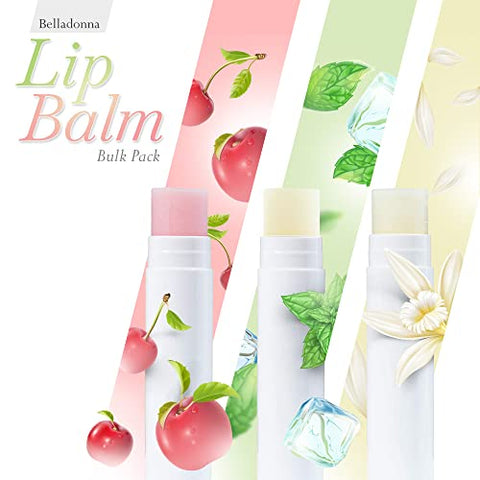Belladonna - Lip Balm a Granel Sem Rótulo – 50 Pacotes de 10g – Feito nos EUA – Baunilha – Ingredientes Naturais – Vitamina E e Manteiga de Karité – Personalizado para Festas