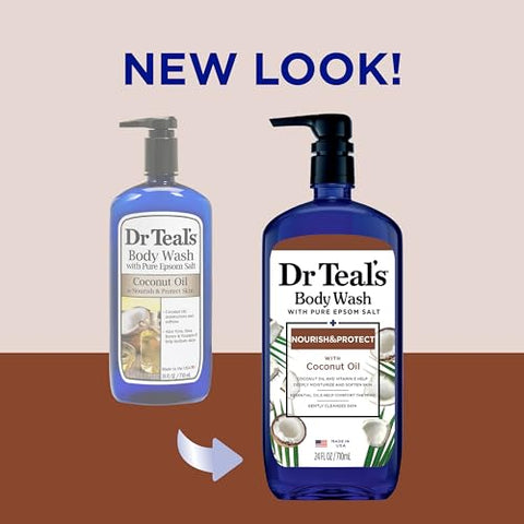 Dr Teal's - Dr Teal’s Body Wash com Sal de Epsom Puro e Óleo de Coco, 710 ml (Pack com 4) – Embalagem pode variar