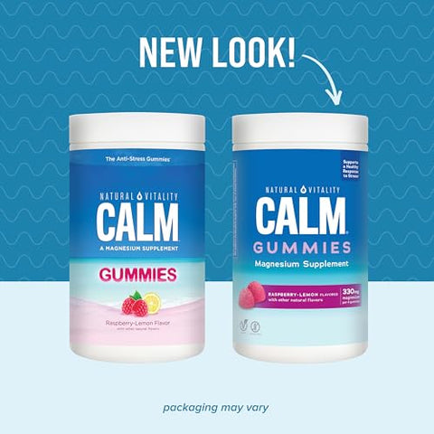CALM – Suplemento de Citrato de Magnésio, Gomas para Alívio do Estresse, Suporte para uma Resposta Saudável ao Estresse, Sem Glúten, Vegano, Sabor Framboesa Limão, 120 Gomas - Natural Vitality
