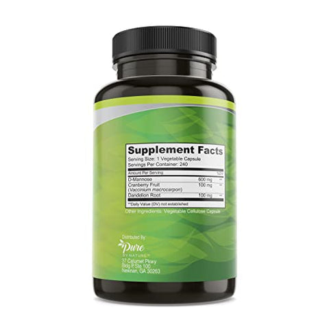 600mg D-Mannose Cápsulas Veganas com Cranberry – Saúde Urinária - Pure By Nature