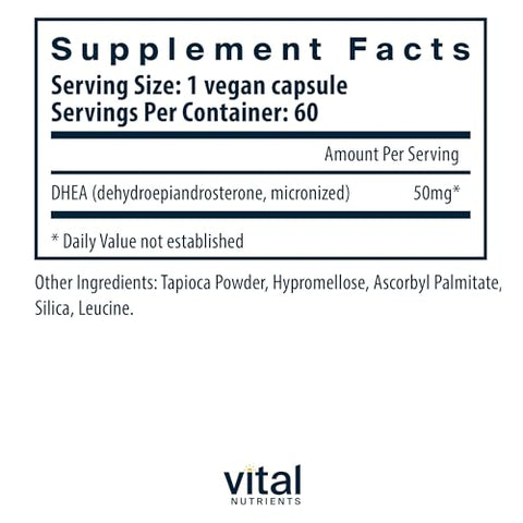 DHEA 50mg | Suplemento Vegano de DHEA Micronizado para Mulheres - Vital Nutrients