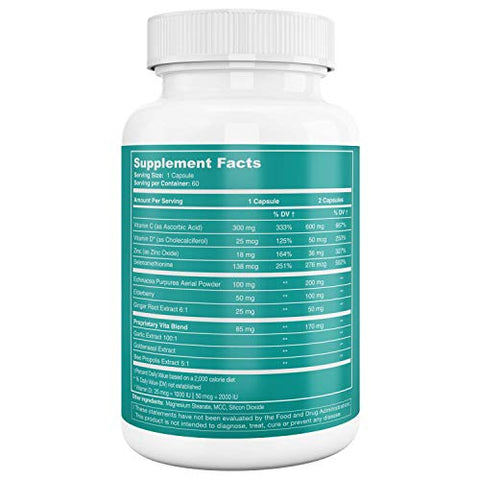 DINAMIK SPORTS - DK Vita – Vitaminas de Suporte à Imunidade – Suplemento Alimentar Otimizador Imunológico – 120 Cápsulas de Suporte Imunológico Multi-Ação – Sabugueiro, Gengibre, Equinácea, Própolis de Abelha, Vitamina C