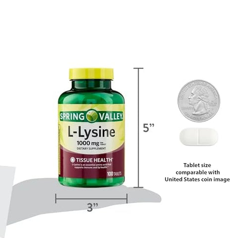 LUAL - Spring Valley L-Lysine 1000mg | L-Lisina | Suplemento de L-Lisina | Suporte Imunológico | 100 Comprimidos + Livro 45 Diabetes Decoded de Lual
