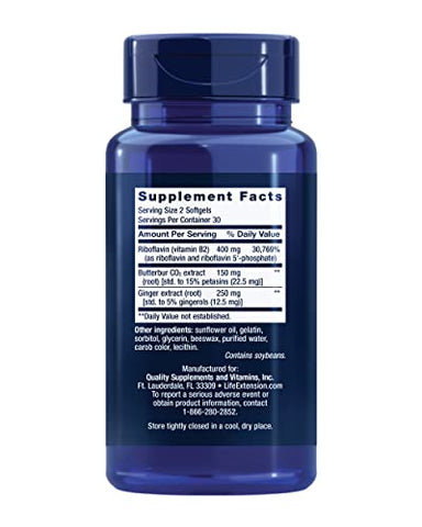 Migra-Eeze – Extrato de Raiz de Butterbur com Vitamina B2 (Riboflavina) – 60 Cápsulas - Life Extension