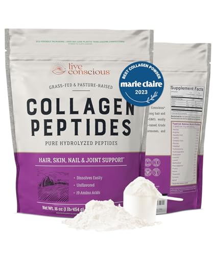 Pó de Peptídeos de Colágeno Live Conscious – Suporte para Cabelo, Pele, Unhas e Articulações – Tipo I – 100g