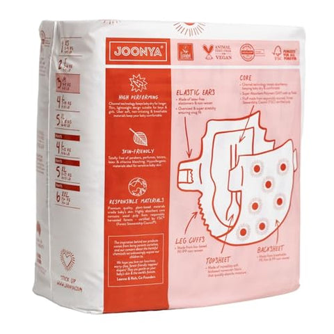 JOONYA - Fraldas Joonya Baby, Tamanho 4 L (7-14 kg) – 1 Pacote com 25 – Nova Linha – Não Tóxicas, Eco-Friendly, Ultrafinas, Uso Noturno – Fabricadas na Dinamarca