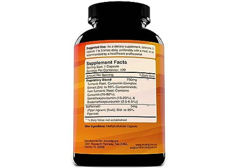 Cápsulas Vegetais de Cúrcuma com BioPerine, 755mg por Cápsula, 120 Unidades - Curcumin Incredipure