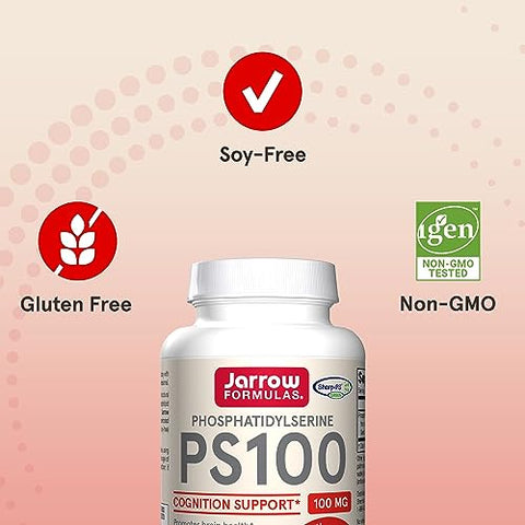 PS100 Fosfatidilserina 100 mg, Suporte para Saúde Cerebral e Cognição, 120 Softgels, 40-120 Dias de Fornecimento - Jarrow Formulas