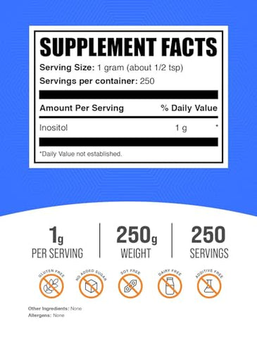 com Inositol em Pó – Suplemento de Inositol, Vitamina B8 em Pó, 1000mg de Inositol – Sem Sabor - BulkSupplements