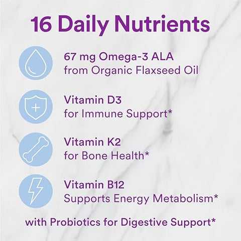 Gomas Multivitamínicas Orgânicas para Crianças: Probióticos, Ômega 3 (ALA), Vitamina D3, C, Vitamina B12, B6, Vitamina A, K - SmartyPants