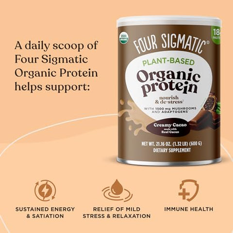 Creme de Proteína Vegana Orgânica à Base de Plantas com Cacau Cremoso e Lion’s Mane, Chaga, Cordyceps e Mais | Proteína Vegana Limpa Elevada para Função Cerebral e Imunidade | 100g - Four Sigmatic