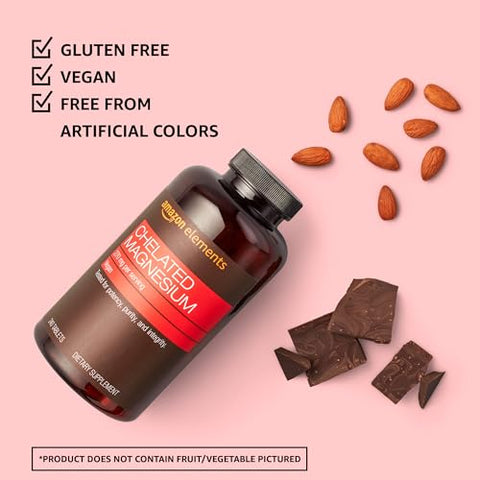 Magnésio Glicinato Quelato, 270 mg por Porção (2 Comprimidos), Vegano, 240 Comprimidos - Amazon Elements