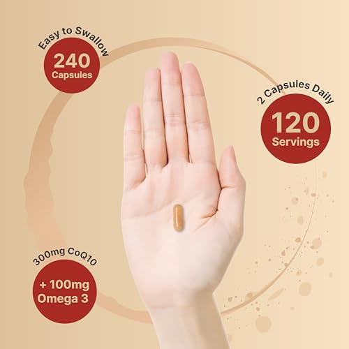 NatureBell - CoQ10 (Ubiquinona) 300mg com Ácidos Graxos Ômega 3, 240 Cápsulas | Fórmula Estável de Alta Absorção – Suporte Antioxidante para o Coração