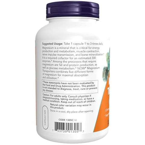 Suplementos, Transportadores de Magnésio com 5 Formas de Magnésio para Melhor Biodisponibilidade, 180 Cápsulas Vegetais - NOW Foods