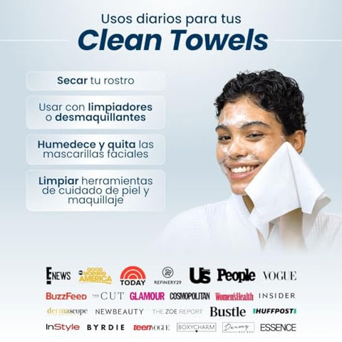 CLEAN SKIN CLUB - Toalhas Clean Skin Club, 100% Biobaseadas USDA Aprovadas por Dermatologistas, Toalhas Faciais Descartáveis Testadas Clinicamente, Pano de Limpeza Facial, Lenços Secos Removedores de Maquiagem, 100g