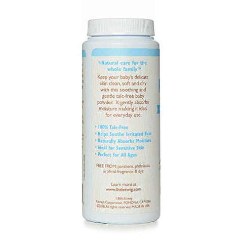 Pó de Bebê Little Twig, Fórmula Natural Derivada de Plantas com Amido de Milho e Aloe, Pó Livre de Talco 100%%, Sem Fragrância, 4,5 oz (127 g)
