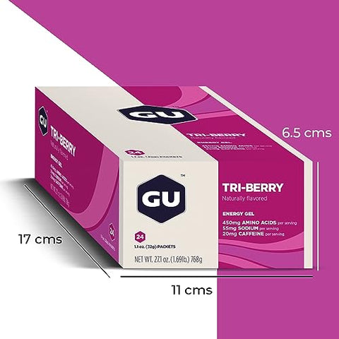 GU ENERGY GEL - GU Energy Gel Original: Energia Vegana, Sem Glúten, Kosher e Sem Laticínios para Qualquer Treino – 24 Unidades, Sabor Tri-Berry