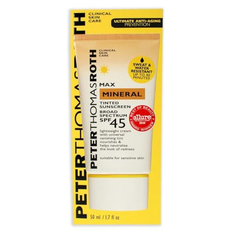 Protetor Solar Mineral Tonalizante SPF 45 | Hidratante Tonalizante com Proteção Solar, Resistente à Água para Pele Sensível, 50 ml (1 unidade) - Peter Thomas Roth