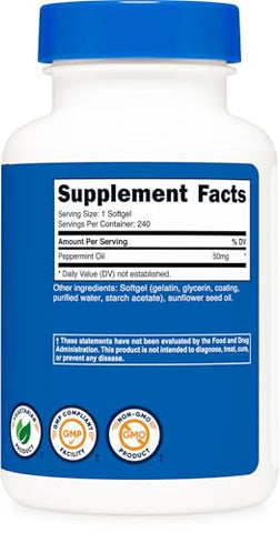 Óleo de Hortelã-Pimenta Nutricost em Cápsulas (240 Cápsulas) (50 mg) – Livre de Glúten, Testado por Terceiros e Livre de Transgênicos