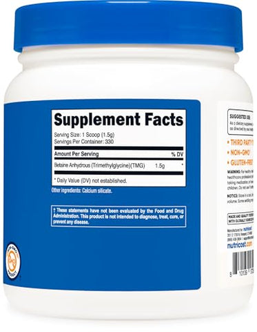 Betaine Anhydrous Trimethylglycine (TMG) em Pó 500g – Potencialize seus resultados! - Nutricost