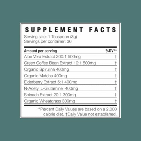 Nutrition Squared - Concentrado de Extrato de Verdes Longevidade, Viva sua Saúde Intestinal, Well Elements | Aloe Vera | Spirulina Orgânica | Extrato de Espinafre | Trigo Orgânico | Café Verde | 500g