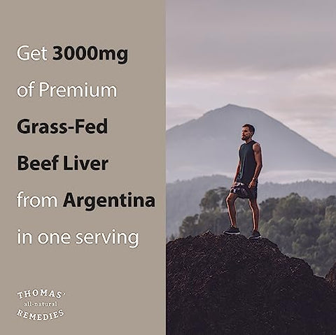 Thomas' all-natural Remedies - Thomas’ Remédios Naturais: Cápsulas de Fígado Bovino Desidratado, 3000mg para Energia, Imunidade e Suporte Hepático, Criados em Pasto na Argentina, Livres de Transgênicos