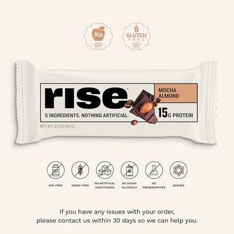 Barras de Proteína Whey – Mocha Amêndoa | Barra de Café da Manhã | 30g - Rise