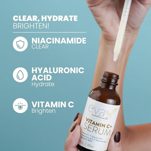 Eva Naturals - Sérum Facial de Vitamina C – Com Ácido Hialurônico, Retinol e Niacinamida – 30ml