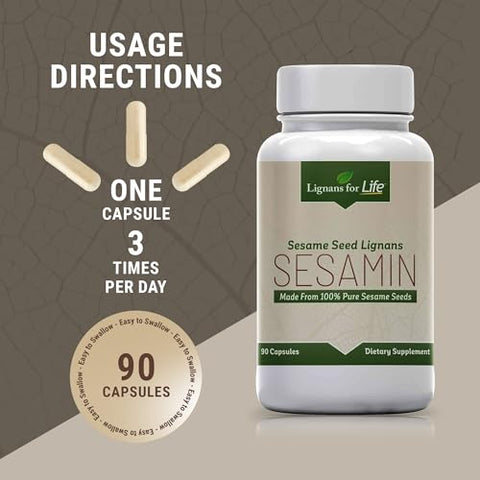 Lignans For Life - Lignanas Para a Vida Sesamin para Pessoas – 90 Cápsulas, 15x Mais Sesamin do que Sementes de Gergelim, 540mg de Extrato de Semente de Gergelim, 81mg de Sesamin, 27mg de Sesamolina – Potencializador Hepático