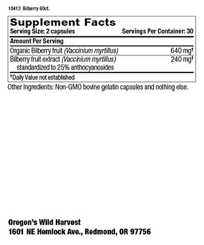 Oregon's Wild Harvest - Oregon’s Wild Harvest Cápsulas de Mirtilo, Suplemento Antioxidante, 880 mg, 60 Unidades