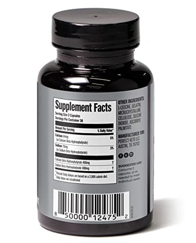 Cápsulas de Cetonas Exógenas Perfect Keto, Sal de BHB Livre de Glúten para a Cetose – 60 cápsulas