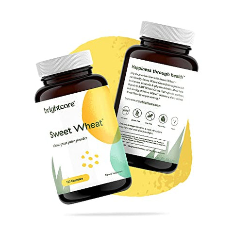 Brightcore - Nutrition Sweet Wheat: Athletic Greens Prontos para Beber, Super Greens com Enzimas Digestivas para Saúde Digestiva e Impulso Imunológico, 180 Cápsulas de Pó de Suco de Capim de Trigo