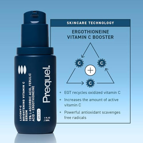 Skin – Sérum Facial de Vitamina C Lucent-C – Tratamento Facial com Ácido L-Ascórbico e Ácido Ferúlico – 30ml - Prequel