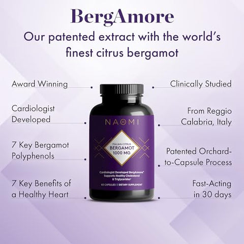 Italian Citrus Bergamot 1000mg – Potência Elevada Desenvolvida por Cardiologista Premiado, Comprovadamente Clínica para Apoiar Colesterol e Triglicerídeos Saudáveis - NAOMI