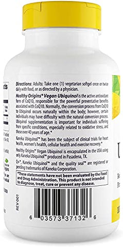 Ubiquinol Vegan Formula 100 mg – Kaneka Ubiquinol para Saúde Cardíaca – Fórmula Vegana - Healthy Origins