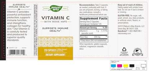 Nature's Way - Vitamina C Nature’s Way com Rose Hips – Proteção Antioxidante Poderosa – Suporte à Função Imunológica – Fortalece o Colágeno para uma Pele Saudável – Livre de Glúten – 250 Cápsulas