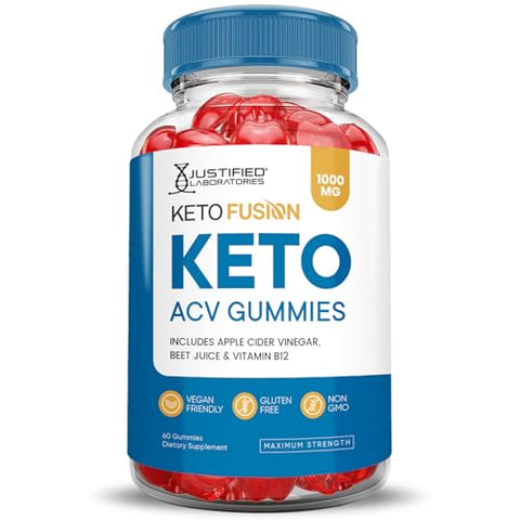 Justified Laboratories - (3 Pacotes) Gomas Keto Fusion ACV Fórmula Avançada 1000MG Ketofusion Gomas Keto de Vinagre de Maçã Formuladas com Pó de Romã e Beterraba B12 Vegano Não GMO 180 Gomas