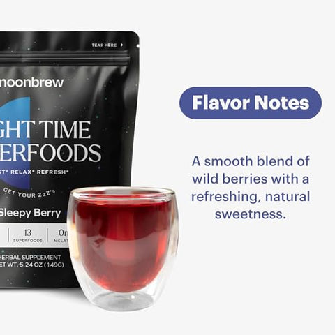 NoonBrew - MoonBrew Magnesium Sleepy Berry: Auxílio Natural para Dormir sem Melatonina | 14 Superfoods com Magnésio Glicinato