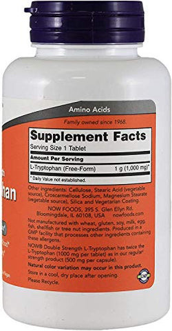 L-triptofano 1000mg, Comprimidos, 60 unidades [Saúde e Beleza] (Pacote com 2) - NOW Foods