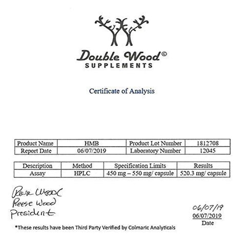 Double Wood Supplements - Suplemento HMB, Testado por Terceiros, Livre de Transgênicos, Sem Glúten, 120 Cápsulas, 1000mg, por Double Wood