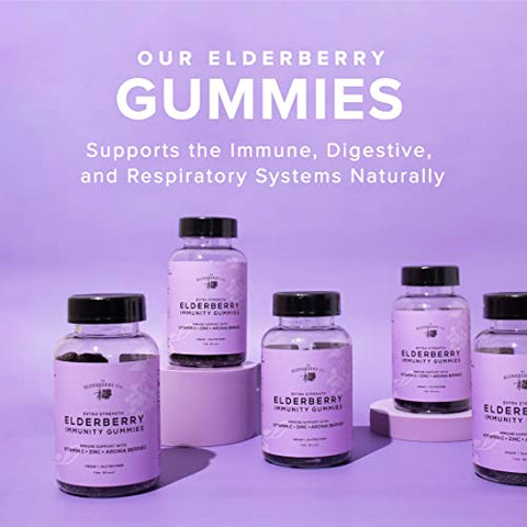 The Elderberry Co. - Gomas de Sabugueiro Extra Forte com Vitaminas C, D, E e Zinco para Suporte Imunológico Natural – 90 Unidades