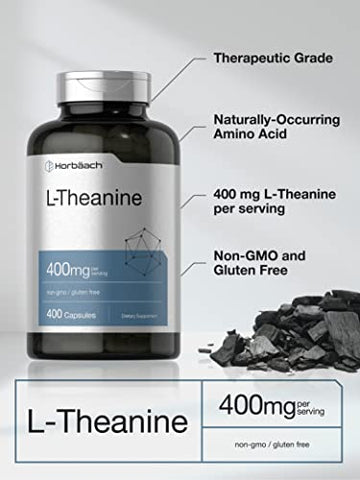 L-Theanine 400mg | 400 Cápsulas | Suplemento de Alta Potência | Não-OGM - Horbäach
