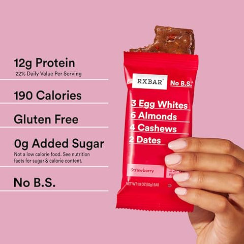 Barras de Proteína, 12g Proteína, Snacks Sem Glúten, Morango, Caixa de 22oz (12 Barras) - RXBAR